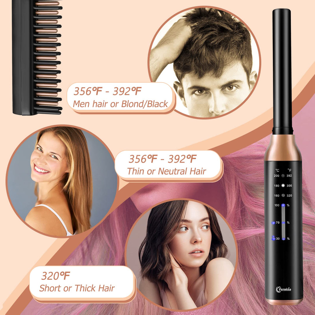 Cordless Hair Straightener Brush, Rechargeable Portable Heated Comb Mini Straightening Brush for Women and Mens Beard Home Travel Lightweight Carry-Along Hot Comb