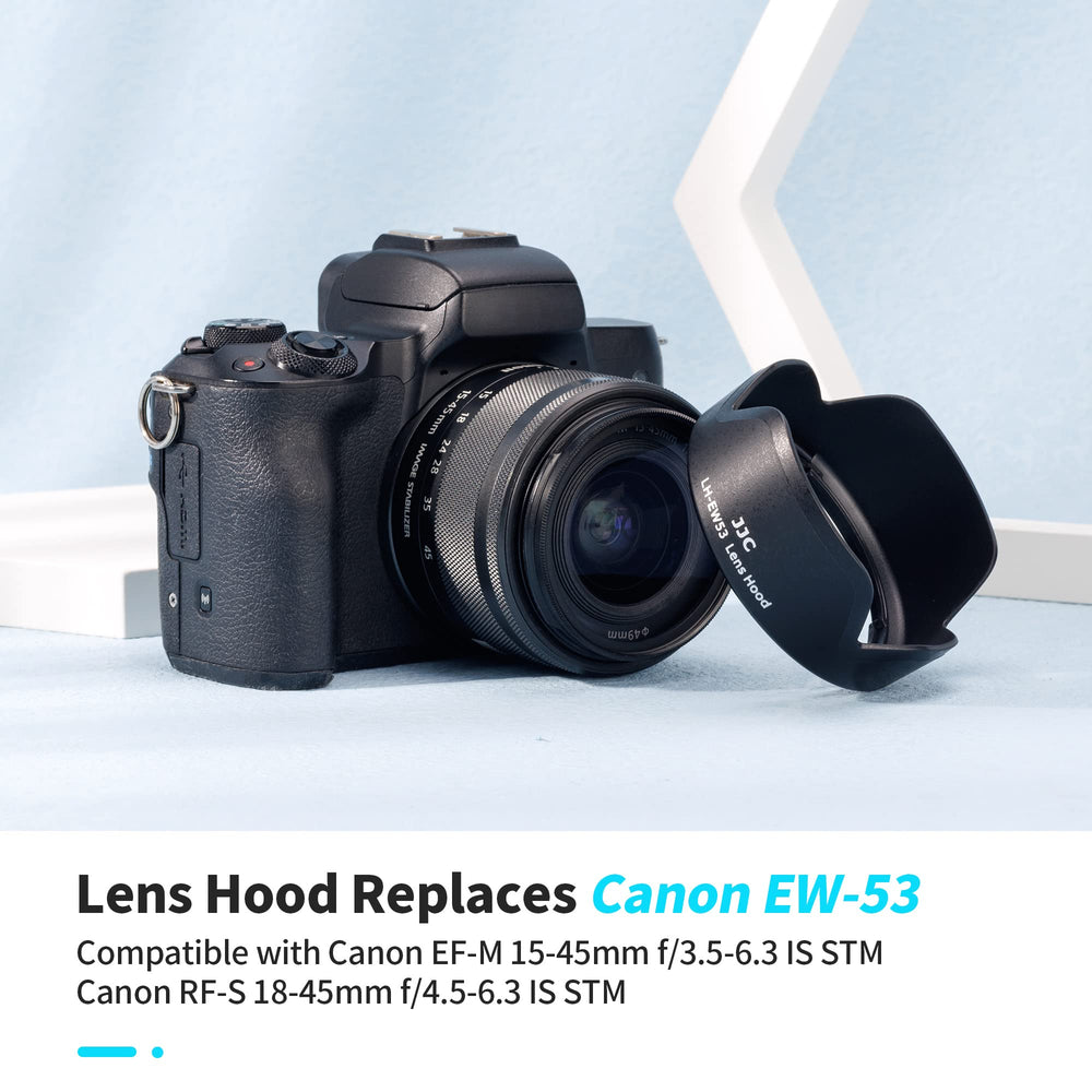 Camera Lens Hood Shade for Canon EF-M 15-45mm f/3.5-6.3 is STM & RF-S 18-45mm f/4.5-6.3 is STM Lens on Canon EOS R100 R50 M50 M50 Mark II M5 M6 M6 Mark II M200 M100 Replaces Canon EW-53 Hood