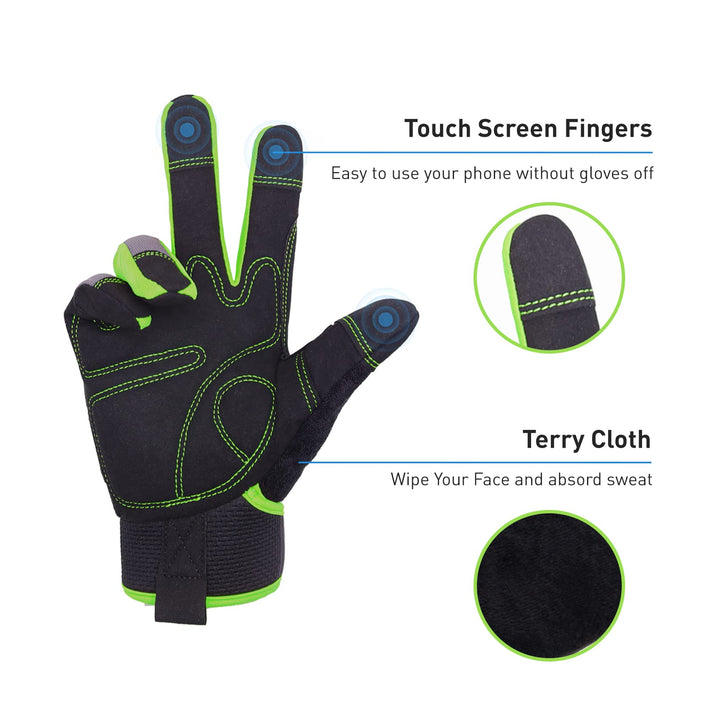 Utility Safety Work Gloves for Men, UltraLight Mechanic Driver Gardening Gloves with Touchscreen (XL, Green)