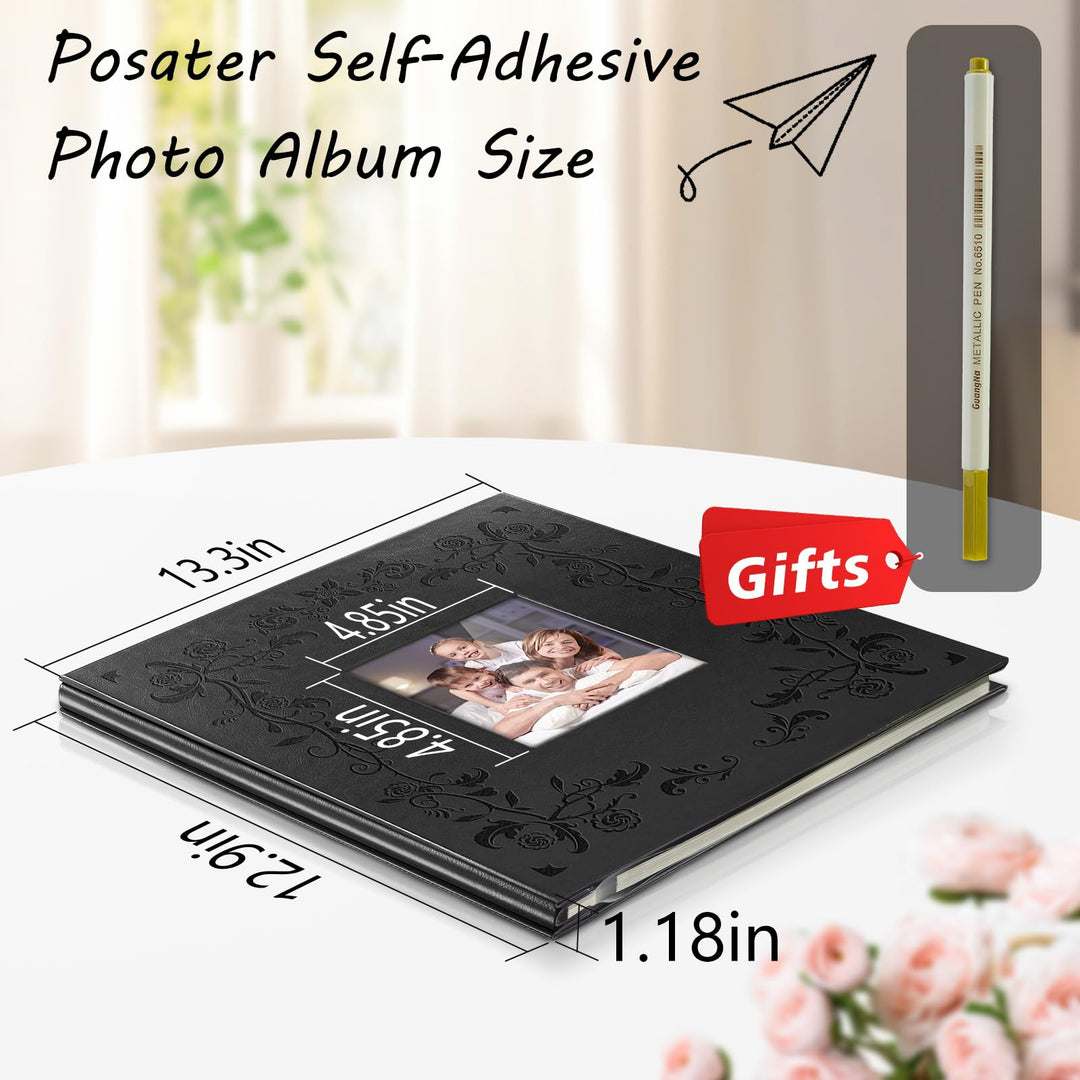 Photo Album for 4x6 Photos, Holds 300 Pockets Black Leather Window Cover Design Bookshelf Photo Albums Acid-Free Black Inner Page Pictures Photo Book for Family Wedding Baby Friend Pet