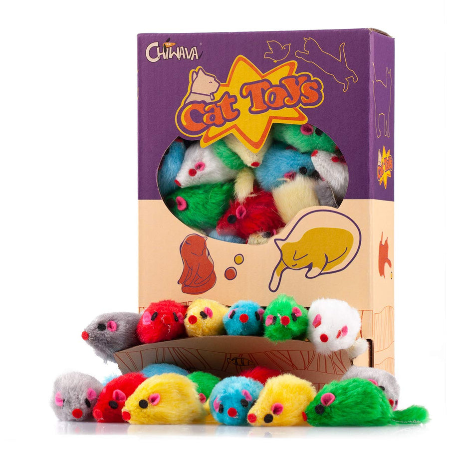36PCS 4.1'' Furry Cat Toy Mice Rattle Small Mouse Kitten Interactive Play Assorted Color