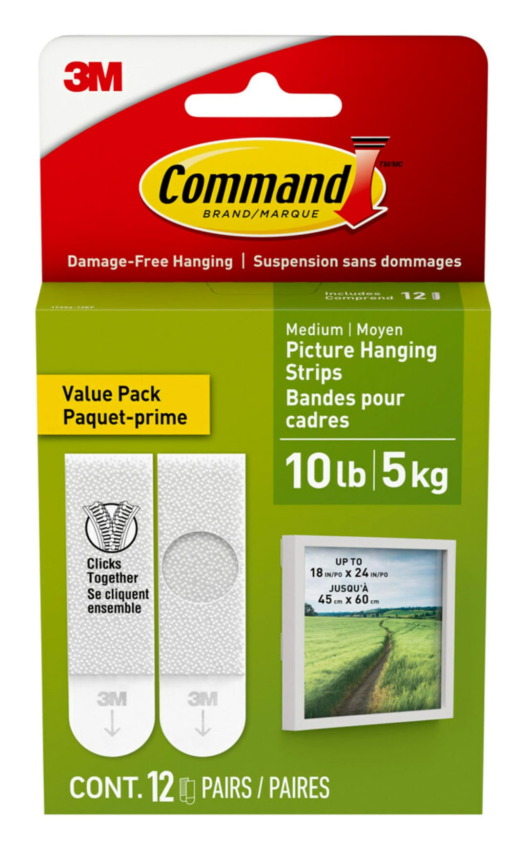 3M Picture Hanging Strips, 4 pairs hold 12 lbs, Hang Damage-Free, Create Gallery Walls, 12 Pairs (24 Strips, Value Pack, Hangs 3-6 frames (17204-12ES)