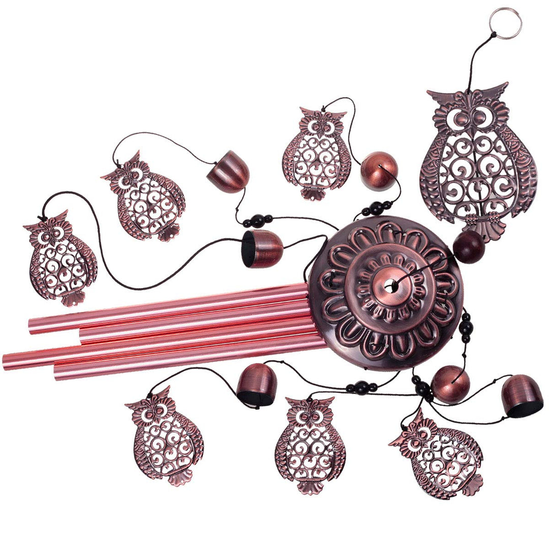 Owl Wind Chimes Outdoor Indoor Decor -with 4 Aluminum Tubes 6 Bells 7 Owls 37Inch Waterproof Mobile Romantic Wind Catcher Owl Windchimes for Home, Xmas Mom Gifts, Balcony, Festival, Garden Decoration
