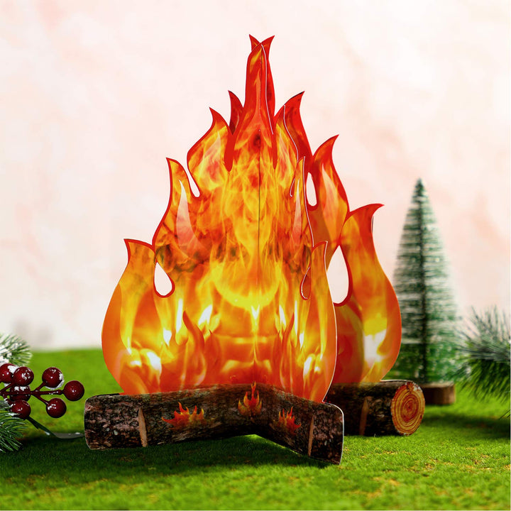 3D Decorative Cardboard Campfire Centerpiece Artificial Fire Fake Flame Paper Party Decorative Flame Torch (Gold Orange, 3 Set)