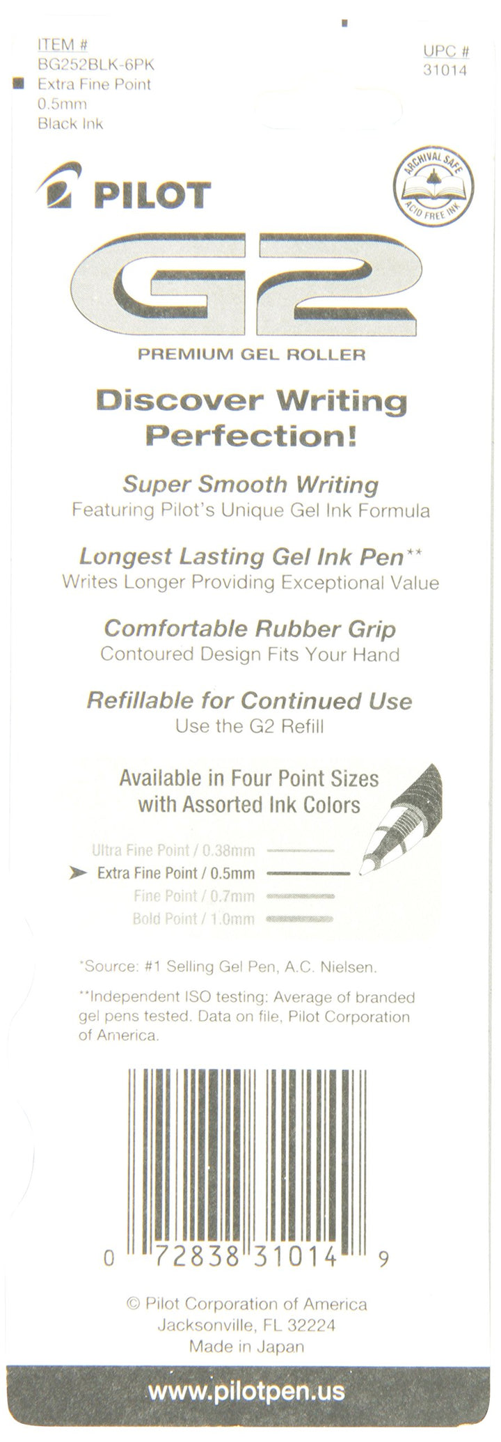 , G2 Premium Gel Roller Pens, Extra Fine Point 0.5 mm, Pack of 2, Black