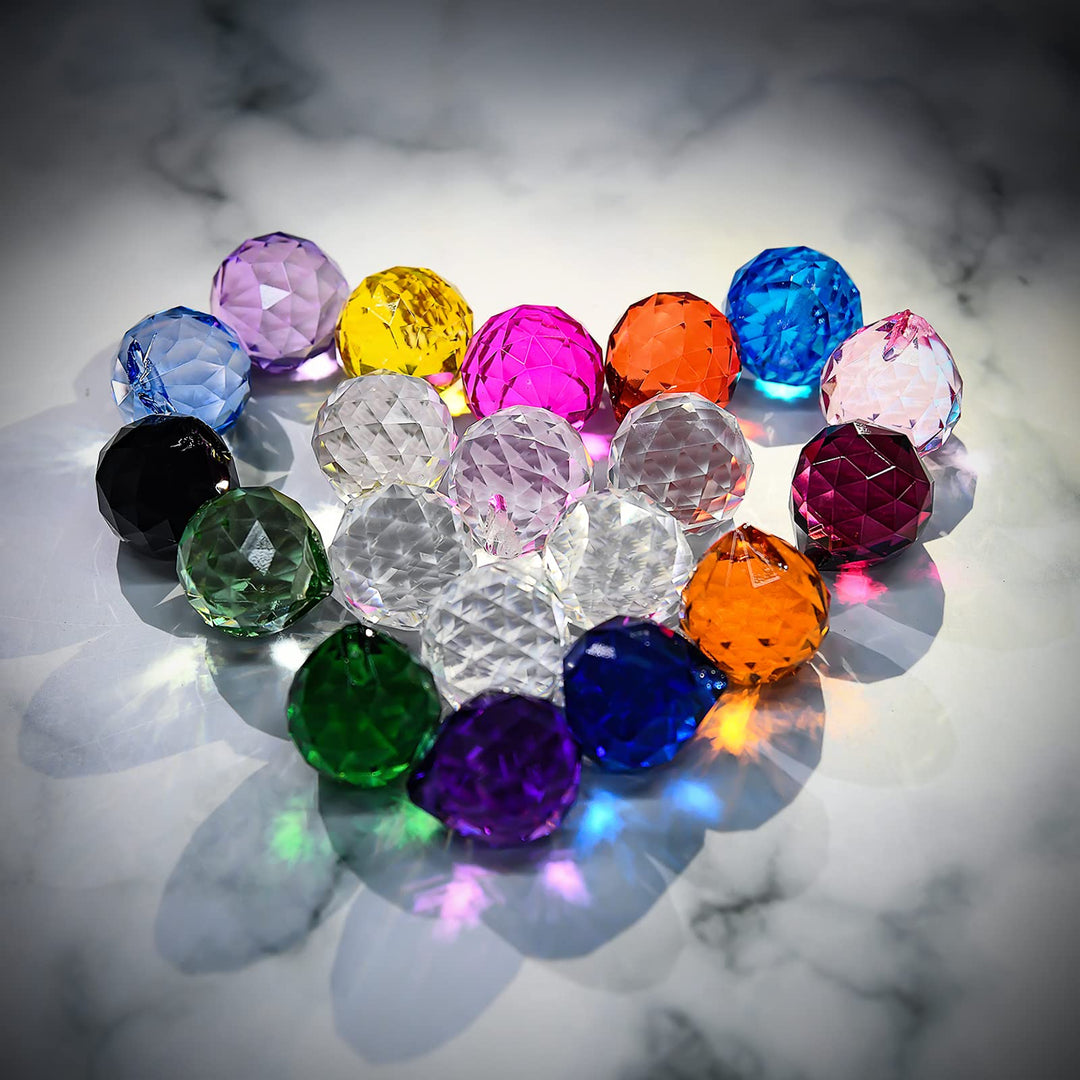 30mm/1.18 15 Pack Crystal Ball Prism Sun Shine Catcher Rainbow Pendants Maker, Hanging Crystals Prisms for Windows, for Feng Shui (Multicolor)