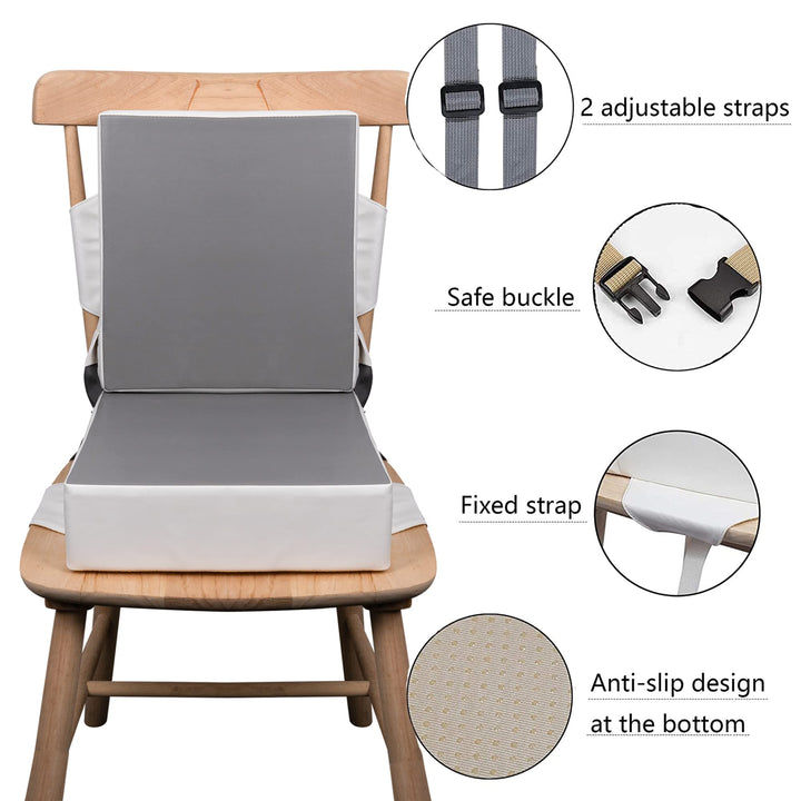 Booster Seat for Kitchen Chair, Upgraded 2Pcs PU Washable Straps Safety Buckle Kids Toddler Booster Seat for Chair, Portable Travel Toddler Booster Seat