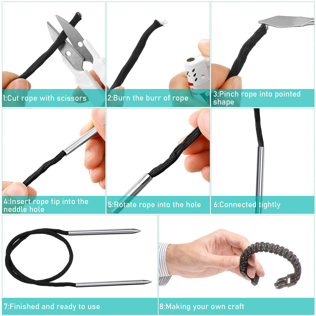14 Pieces Paracord Tools Paracord FID Needle Set Paracord Stitching Set Stainless Steel Lacing Needles Smoothing Tool Knotter with Marlin Spike for Paracord Work Leather Weaving (Black)