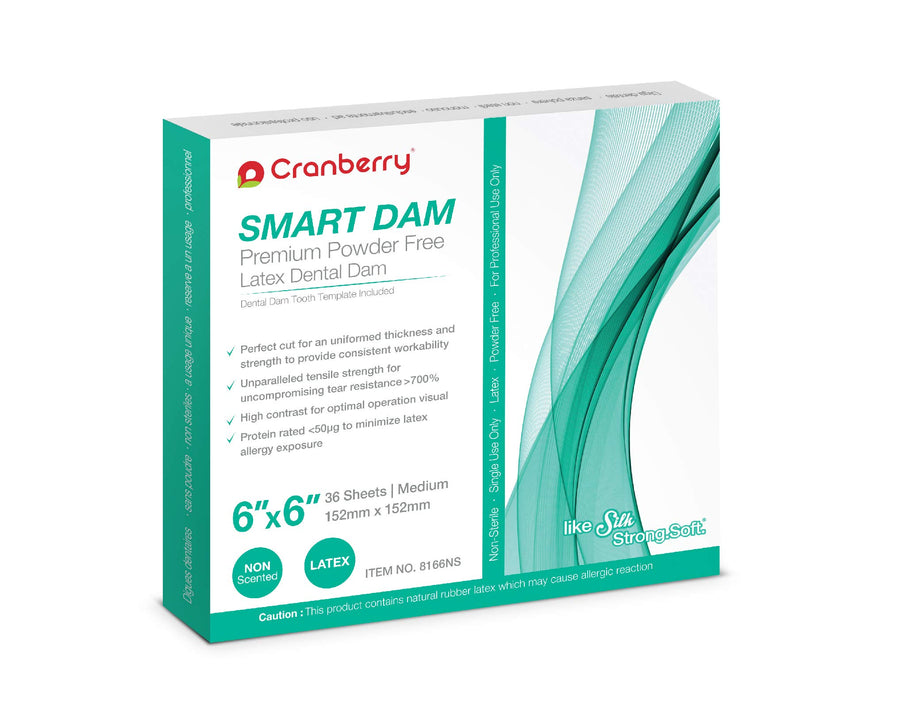 CR8166NS Smart Dam, Latex Powder-Free, Unscented, Blue, 6 x 6 Size, Pack of 36