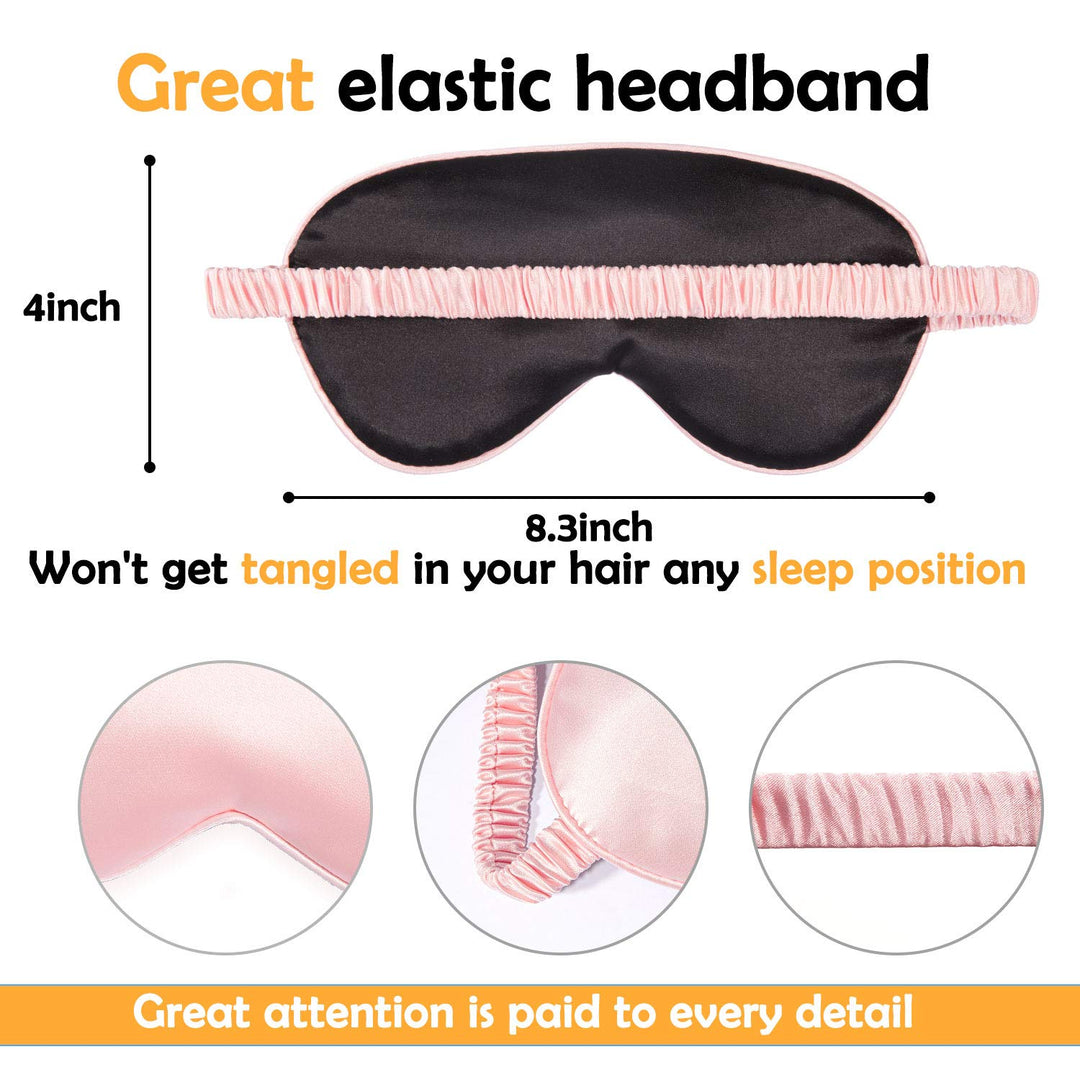 2 Pcs Silk Sleep Eye Cover with Ear Plugs and Elastic Strap, Soft and Smooth Eye Cover for Men & Women Night Sleeping, Travel, Nap (Pink & Black)