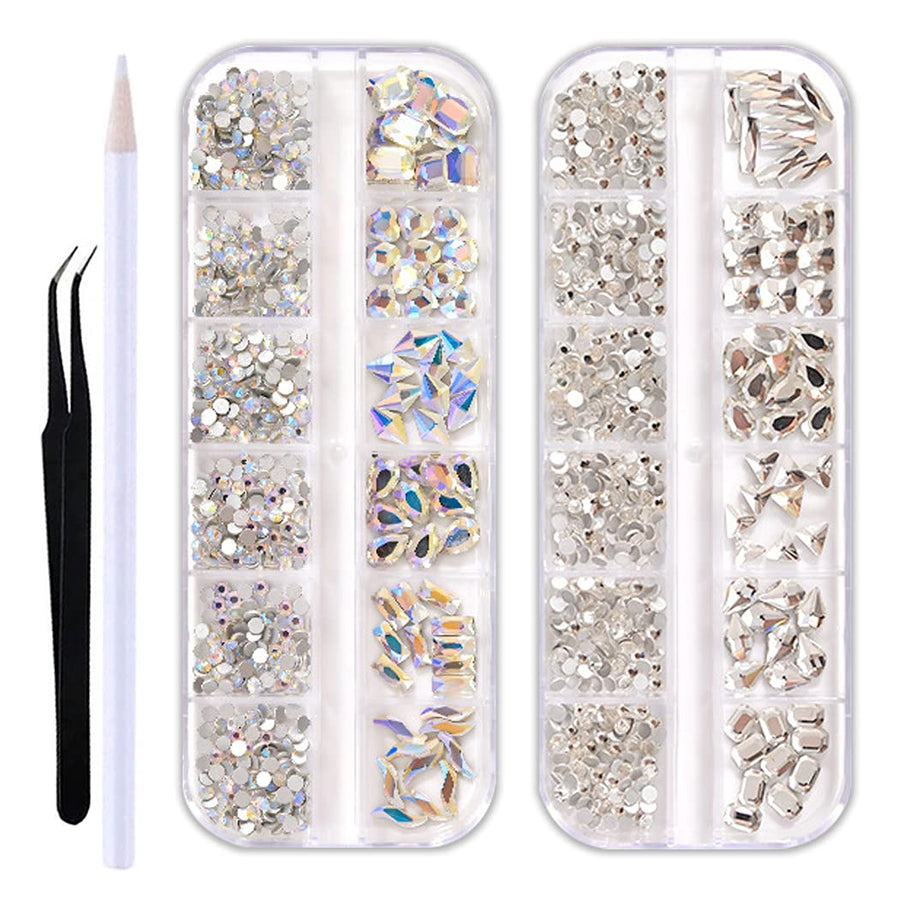 2 Box Flat Back Big Nail Crystals Rhinestones Gems For Nails Ab Rhinestones Nails Crystals And White Clear Nail Rhinestones Set With Nail Tweezers And Pencils Kit For Girls Women