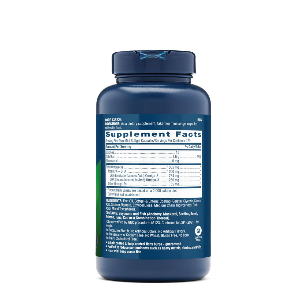 Triple Strength Fish Oil Mini Omega 3 Supplement, 1000mg EPA and DHA, Supports Heart, Brain, Skin, Eye and Joint Health, 240 Mini Softgels