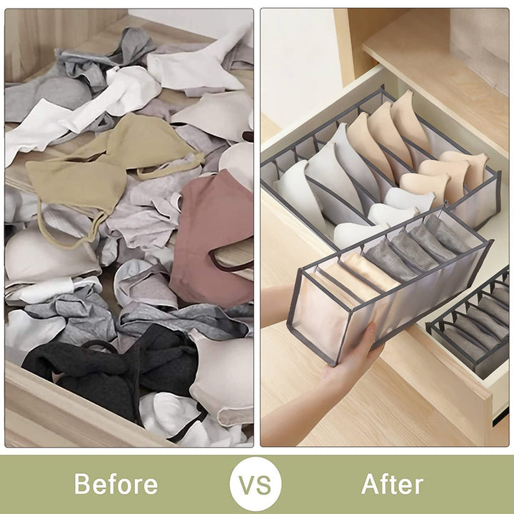 Upgraded Wardrobe Clothes Organizer 4PCS, Drawer Dividers for Clothes, Drawer Organizers for Clothing, Mesh Wardrobe Organizer for Jeans Pants Sweaters T-Shirts Underwear (Gray, Large 9 Grids)
