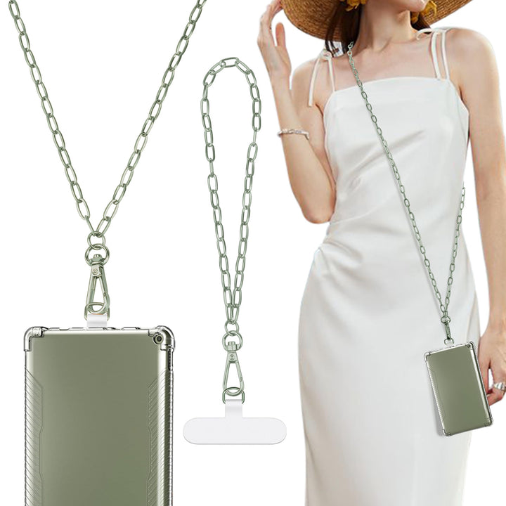 Phone Crossbody Strap, Universal Phone Lanyard with 1× Metal Phone Strap, 1× Wrist Strap, Phone Chain Compatible with Most Smartphones Case Anti-Scratch Reinforced Corners, Clear Bodhi Green