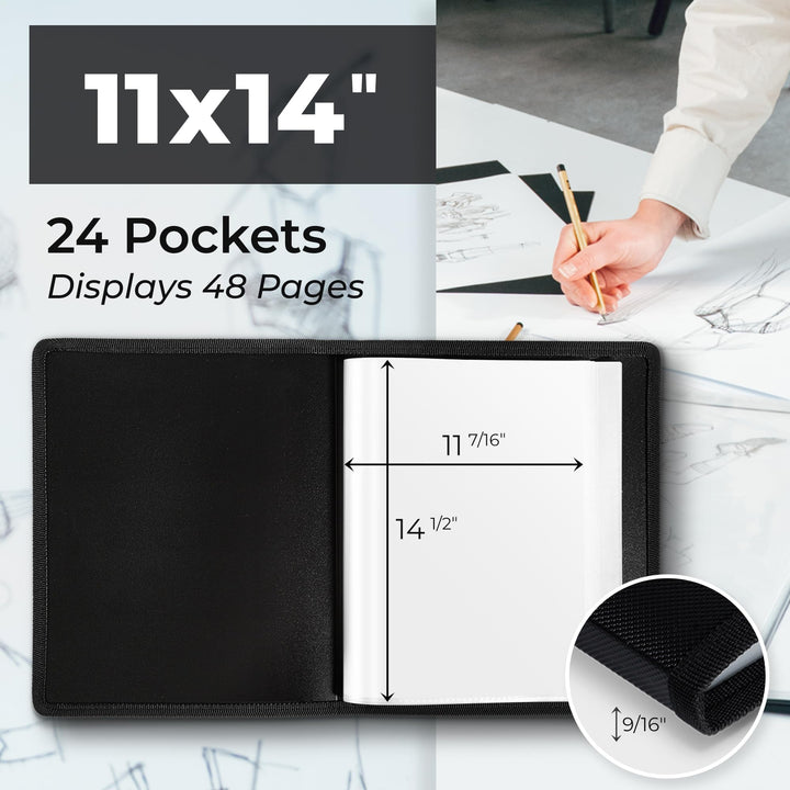 11x17 Art Portfolio Binder, Large Portfolio Folder for Artwork Displays 48 Pages, 11 x 17 Presentation Folder with Plastic Sleeves, Portfolio Binder Organizer, Artwork Storage