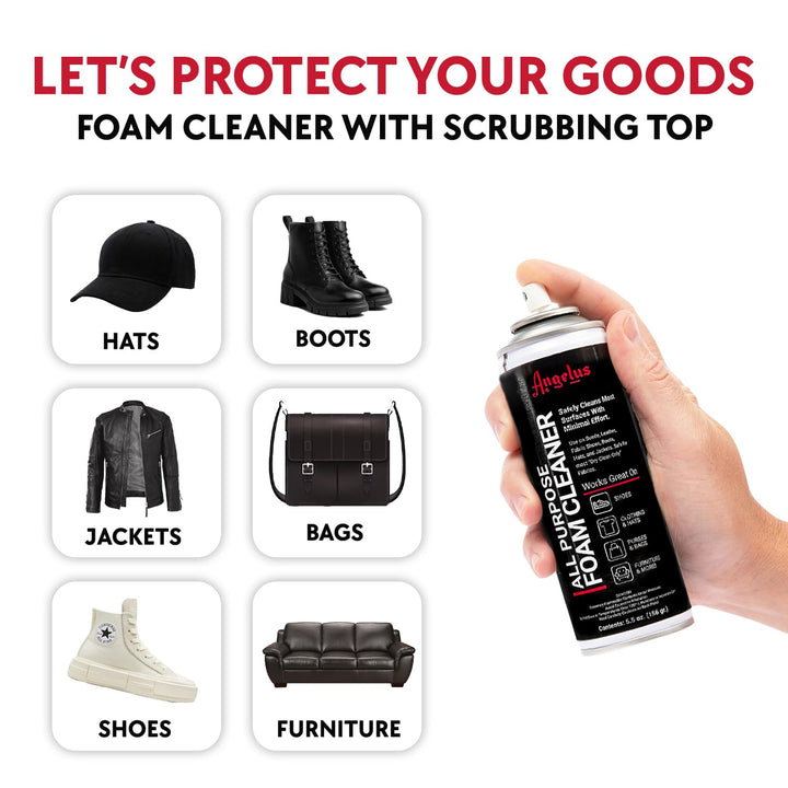 All Purpose Foam Cleaner for Shoes, Sneakers, Hiking Boots, Car Seats, Hats, Accessories - 5.5oz with Scrubbing Brush Top