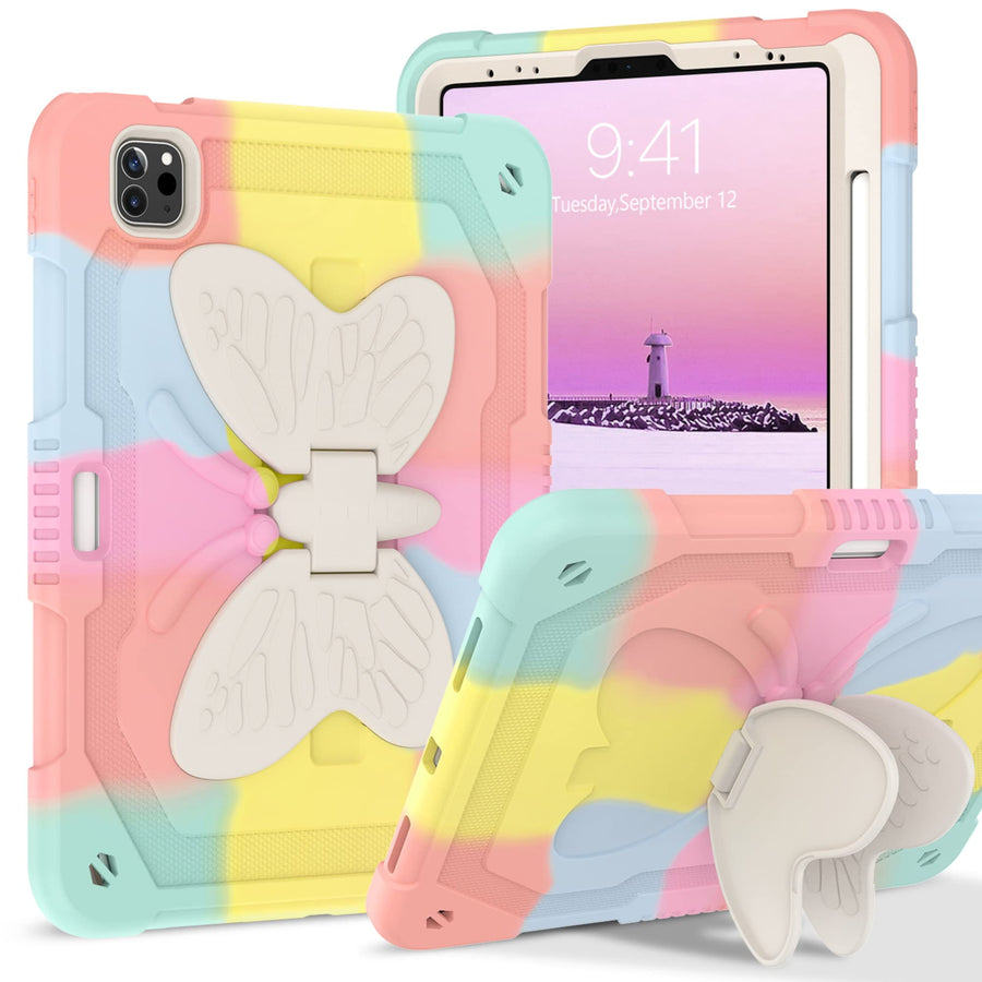 for iPad Pro 11 inch Case, iPad Air 5th/4th Generation Case, 2 in 1 Heavy Duty Rugged Shockproof Kickstand Pencil Holder Girls Women Kid iPad Pro 11 inch Tablet Cover, Rose Gold
