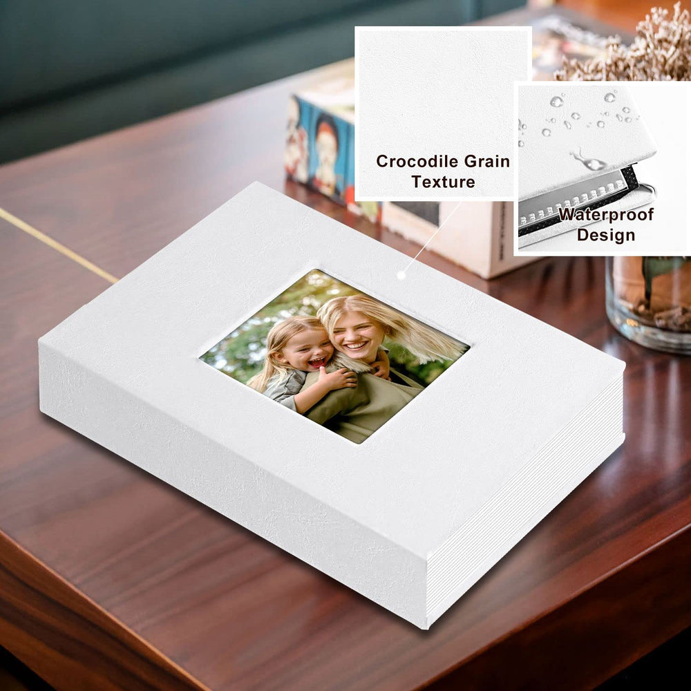 Photo Album 4x6 50 2 Packs, Small Mini Capacity Leather Photo Books, Each Pack Holds 50 Top Loader Vertical Only Pictures White