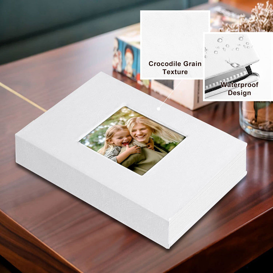 Photo Album 4x6 50 2 Packs, Small Mini Capacity Leather Photo Books, Each Pack Holds 50 Top Loader Vertical Only Pictures White