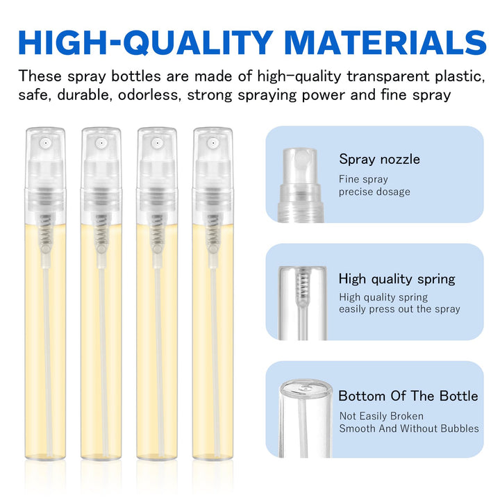 Mini Spray Bottle, Clear Plastic Empty Sample Containers, Fine Mist Perfume Travel Refillable Spray Bottle Perfume Atomizer Small Portable Bottle for Cleaning, Travel, Essential Oils (60, 5ml)