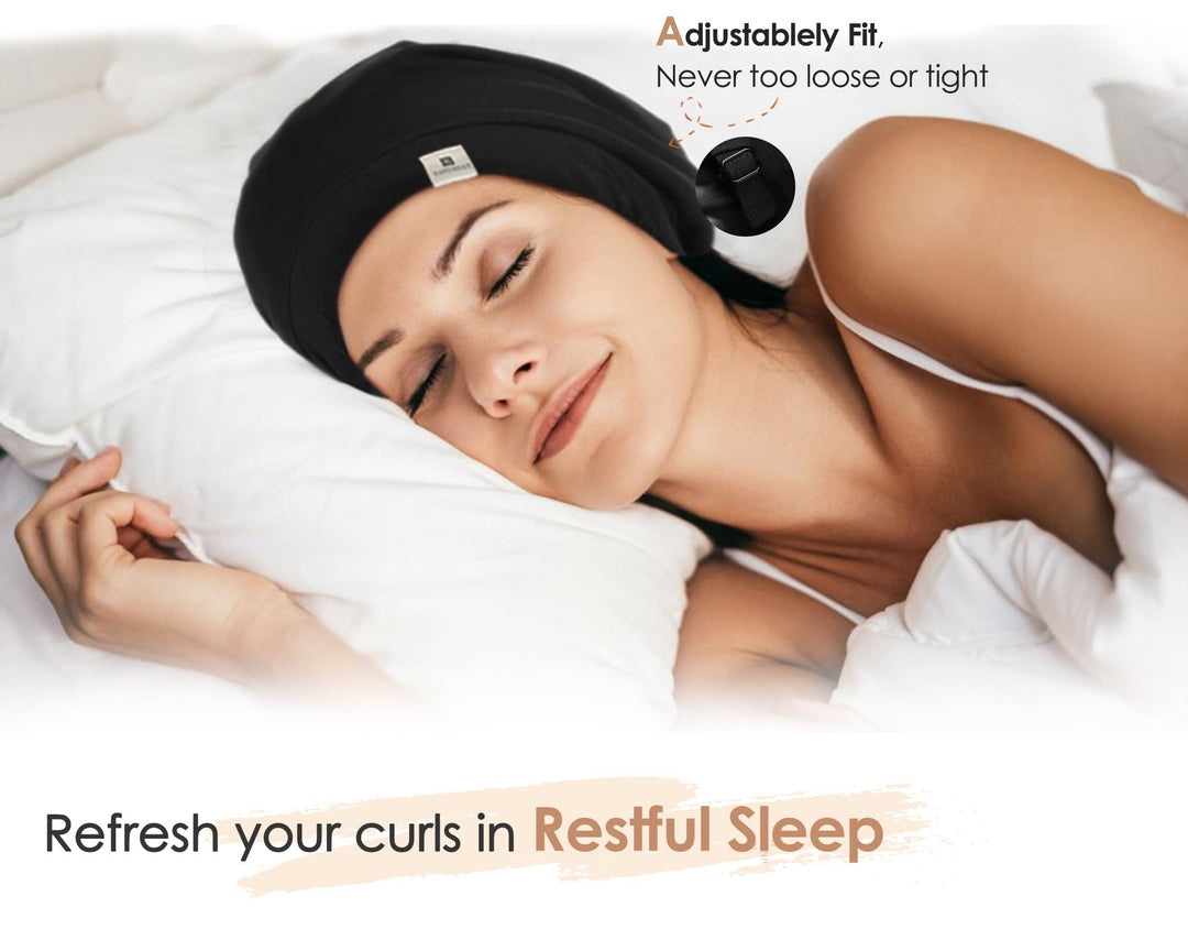Slouchy Beanie Hat Satin Lined Sleep Cap Satin Bonnet Chemo Headwear Caps for Women and Men Pure Black