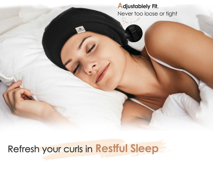 Slouchy Beanie Hat Satin Lined Sleep Cap Satin Bonnet Chemo Headwear Caps for Women and Men Pure Black
