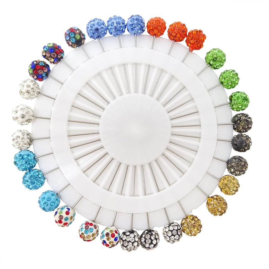 30PCS Hijab Pins with Safety Caps Colorful Crystal Rhinestone Ball Muslim Hijab Scarf Pins Brooch Pins Scarf Shawl Sweater Cardigan Safety Pins Wedding Pins Sewing Snag-Free Pins (B)