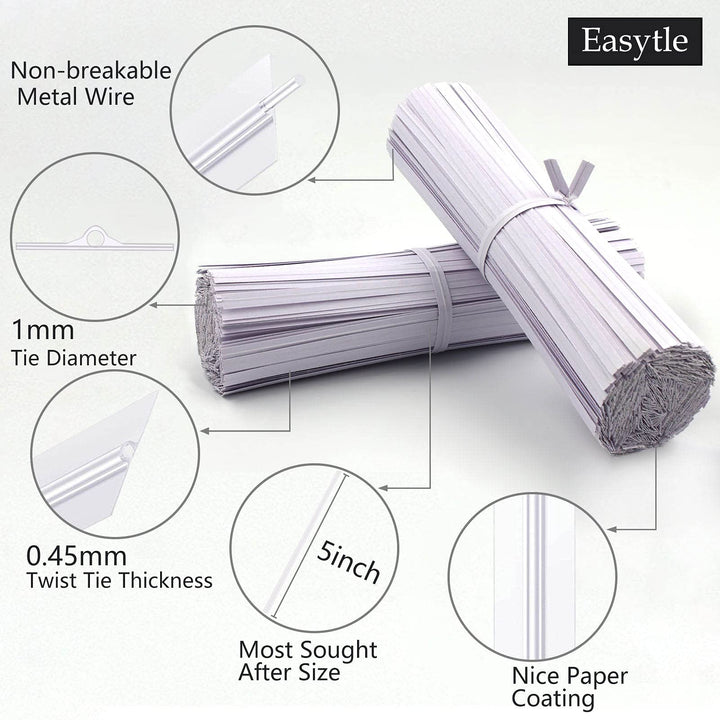 White Paper Twist Ties 100 Pcs 5 Reusable Bread Ties Twisty-ties White Twist Ties Bag Ties Twist Ties for Bags Bread Wire Ties Reusable Twist Tie for Party Cello Candy Bread Coffee Bags Cake Pops