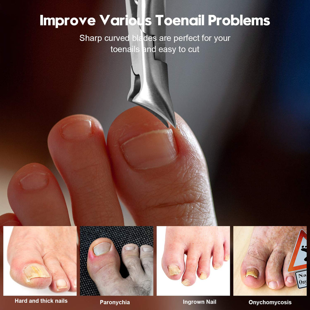 Podiatrist Toenail Cutters for Thick Nails Kit, Professional Grade Pedicure Tools with Sharp Curved Blades for Precision Trimming. Easy to Use & Effortless. Improve Various Toenail Problems.