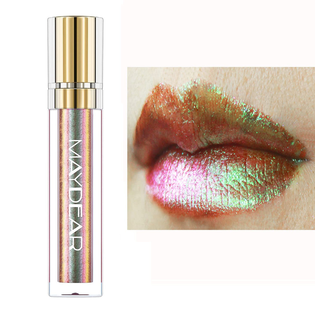 chameleon lipstick, Long Lasting Waterproof Colourful Diamond Shimmer Lip Gloss for Women Girls Makeup kit - brown green