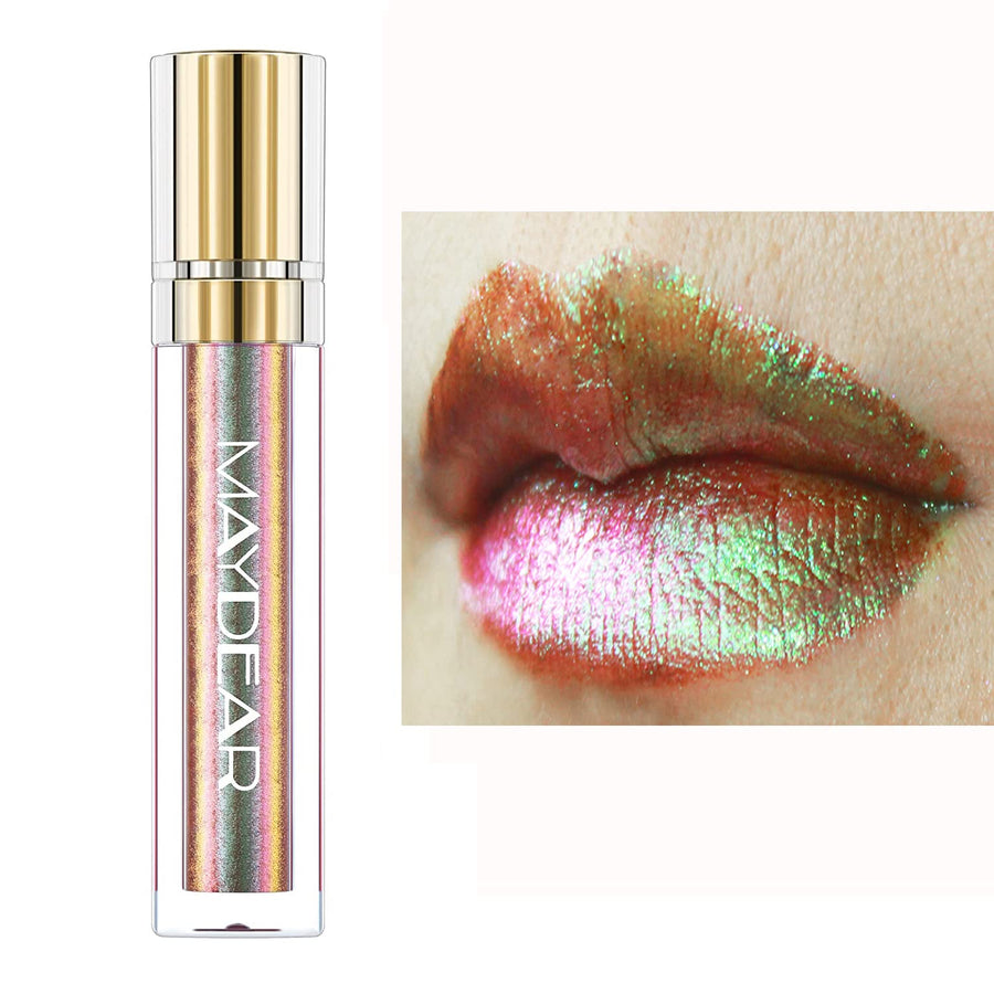 chameleon lipstick, Long Lasting Waterproof Colourful Diamond Shimmer Lip Gloss for Women Girls Makeup kit - brown green