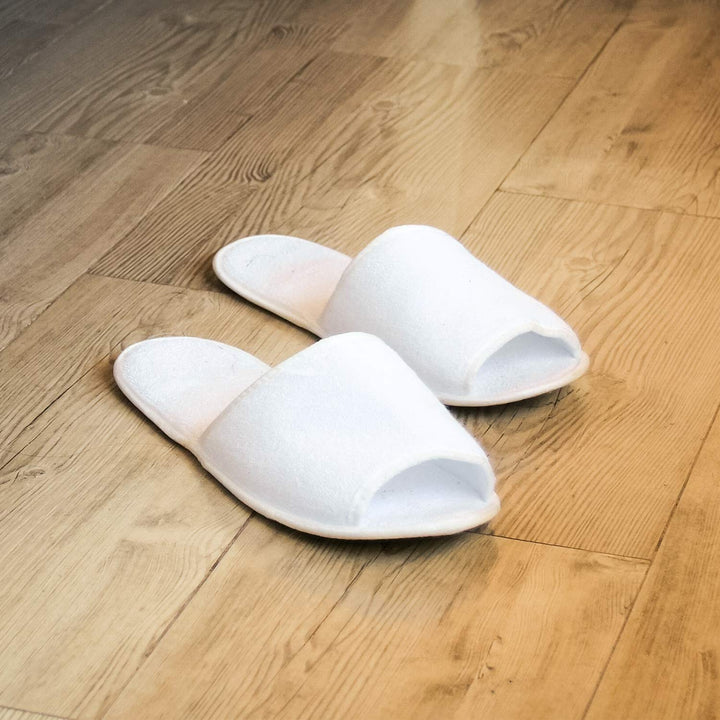 12 Pairs Open Toe Spa Slippers White Spa Hotel Guest Slippers for Spa, Party Guest, Hotel and Travel, Fits Most Men and Women
