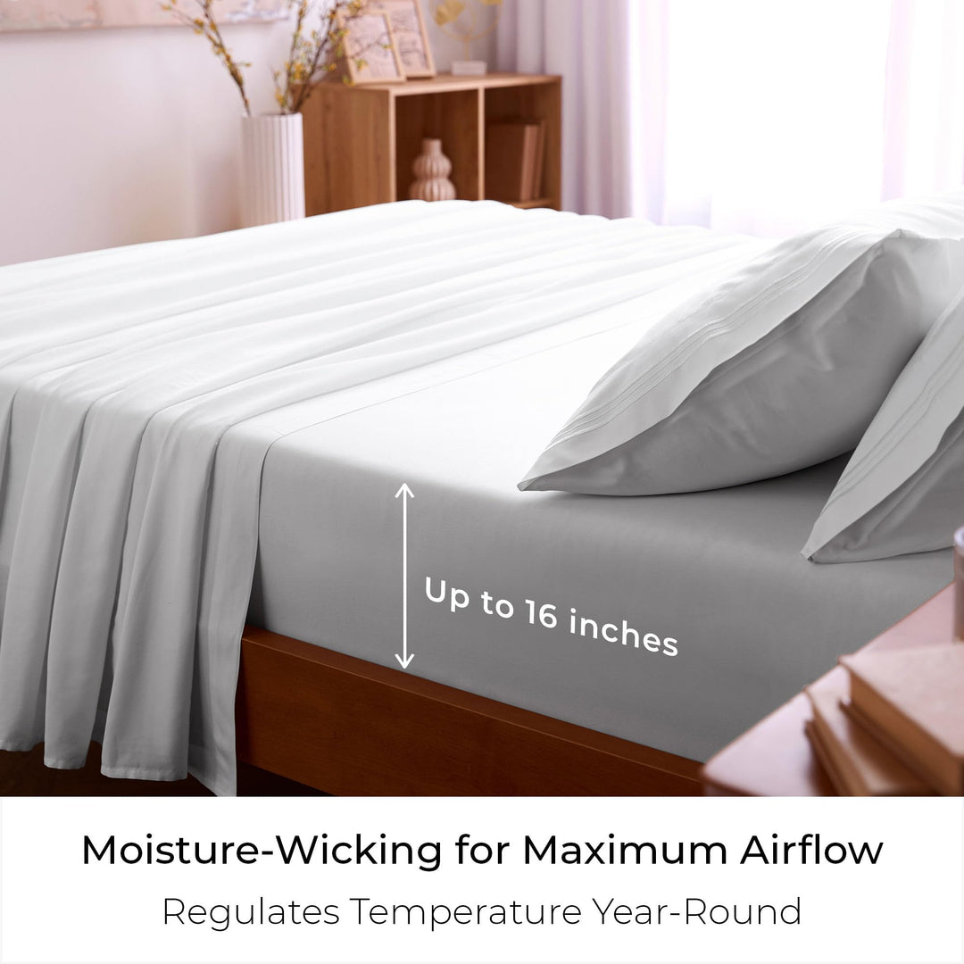 Queen Sheets Set - 4 PC Iconic Collection Bedding - Hotel Luxury, Extra Soft, Cooling Bed Sheets - Wrinkle, Fade, Stain Resistant (Queen, White)