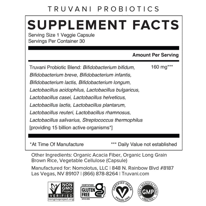 Probiotic Supplement | 30 Servings | 15 Billion CFU | 15 Diverse Strains for Digestive, Immune & Brain Health Support | Shelf-Stable Vegan Capsules | Non-GMO, No Fillers