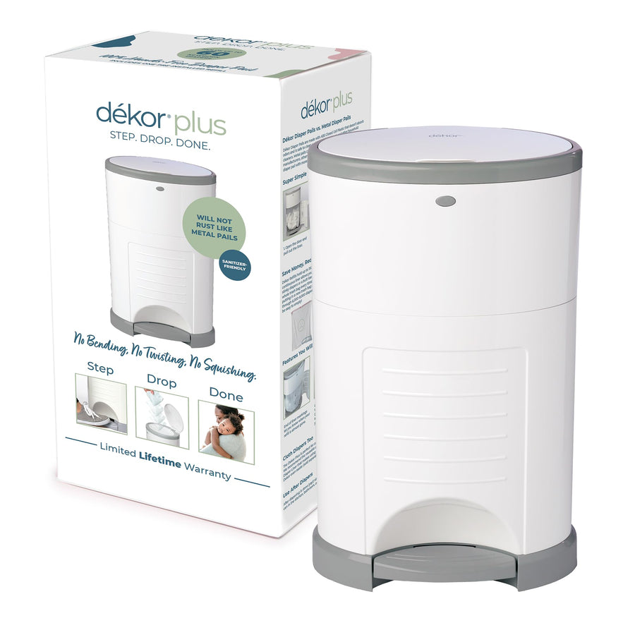 Plus Hands-Free Diaper Pail | White | Easiest to Use | Just Step–Drop–Done | Doesn’t Absorb Odors | 20 Second Bag Change | Most Economical Refill System | Great for Cloth Diapers