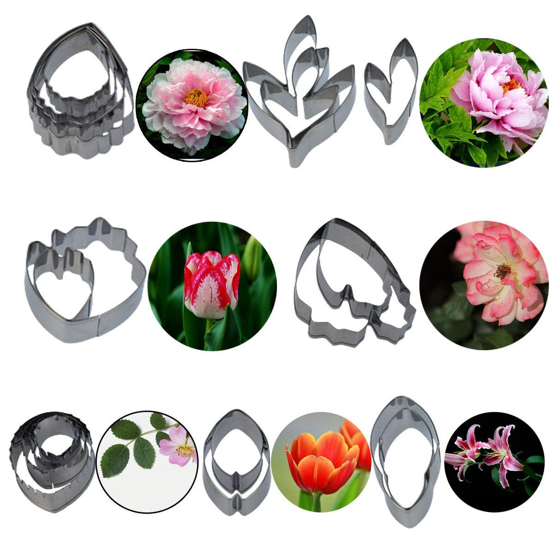 62pcs Gumpaste Flowers and Leaves Fondant Tool Leaf Tool Kit Gum Paste Flower Cutter Set Stainless Steel Flower Cutter Silicone Molds Foam Pad Veining Board Ball Tools Modelling Tools Brushes