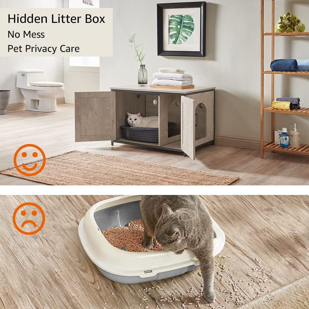 Top Opening Cat Litter Box Enclosure, Flip Top XL Extra Large Cat Box Furniture, Friendly to Elderly People, High Jumbo Automatic Litter Box Cover Hidden for Large Cat