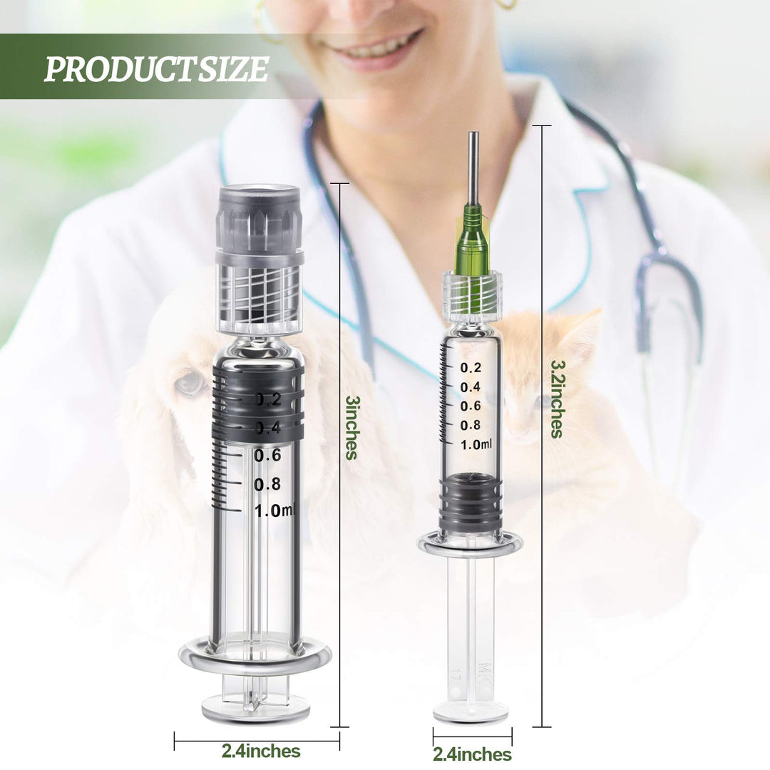 1 ml Borosilicate Glass Luer Pets Syringe Reusable Glass Syringe with 14 Ga Blunt Tip Fill Individually Packaged Use for Art and Craft, Thick Liquid, Oils, Vet, Glue, Ink(12 Pieces)