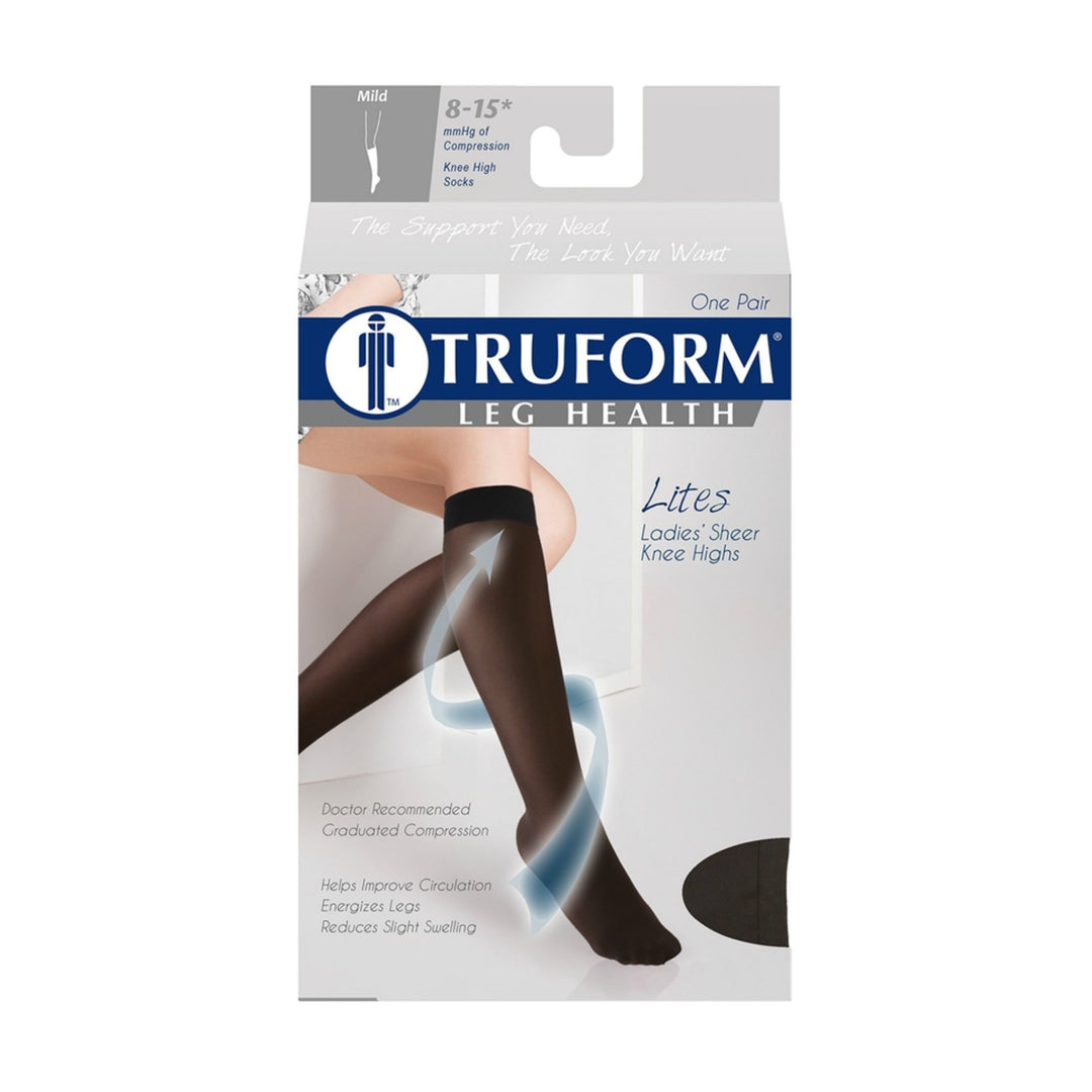 Truform Women's 8-15 mmHg Sheer Knee High Compression Stockings, Black, Large