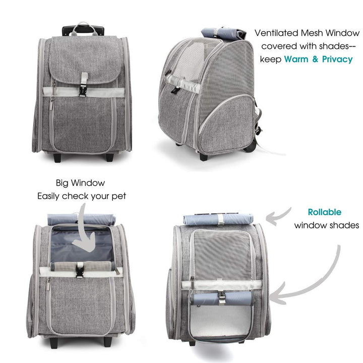 Lollimeow Pet Rolling Carrier, Dog Backpack with Wheels,Cats,Puppies Travel Bag with Wheels,Dog Trolley(Grey)