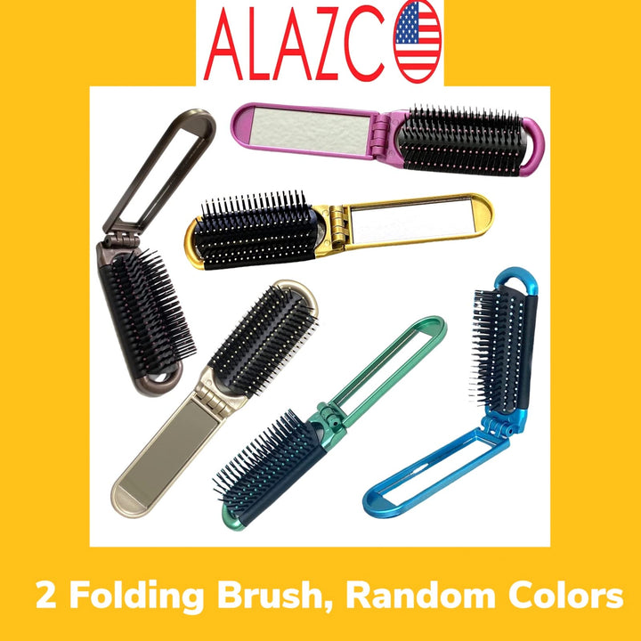 2 Folding Hair Brush With Mirror Compact Pocket Size Travel Car Gym Bag Purse Locker