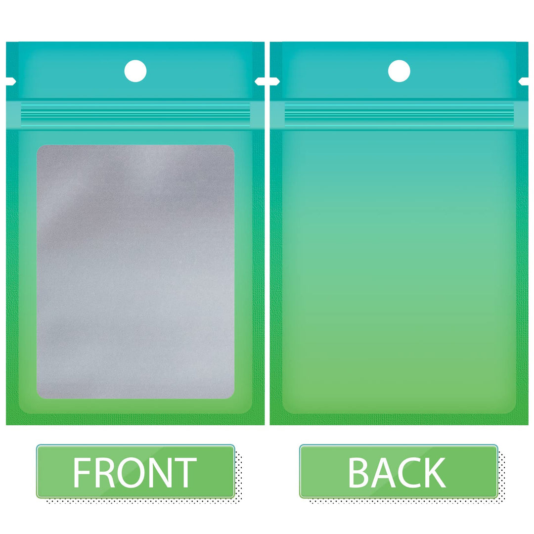 Funfery 100 Pack Resealable Bags Smell Proof Bags for Food Storage,Clear Cute Mylar Bags for Small Business Foil Pouch Ziplock Packaging Bags for Sample Jewelry Eyelash Gloss(Blue Green,3.1×4.7in)