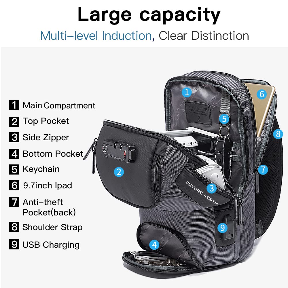 Sling Bag Anti Theft, Waterproof Men's Chest Bag Shoulder bags Crossbody Sling Backpack for Men