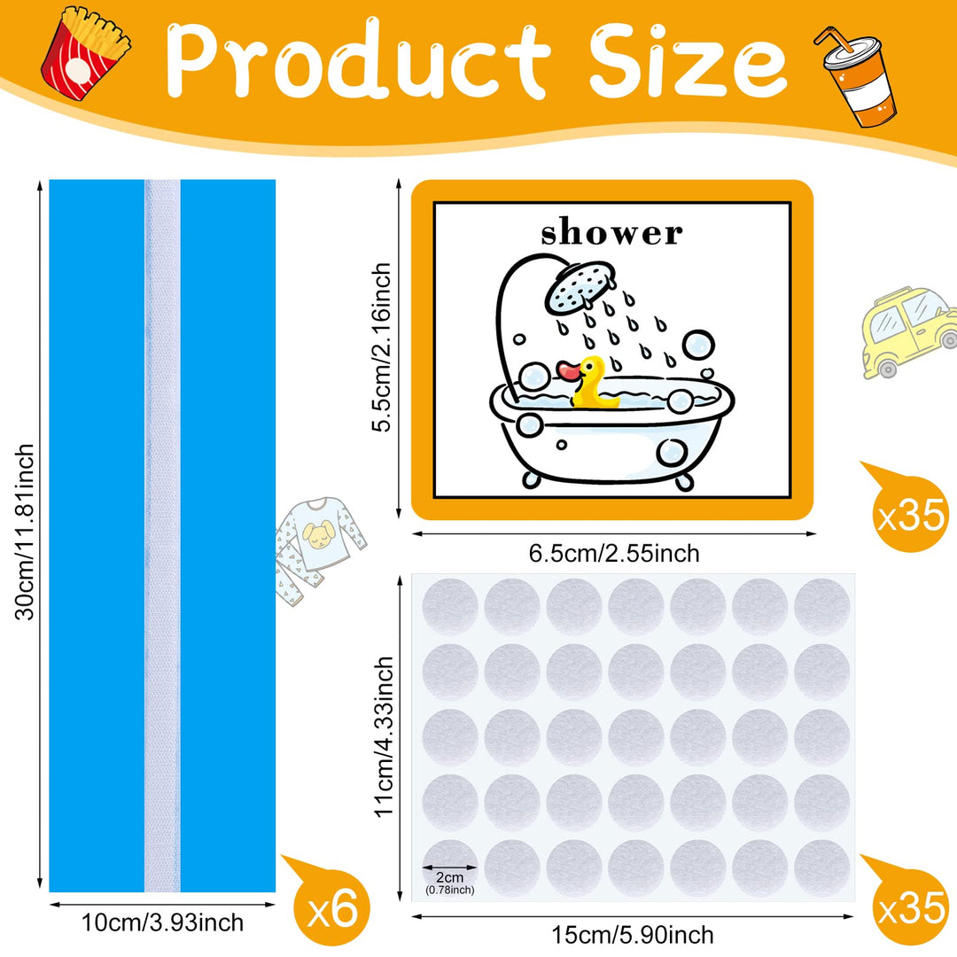 35 Pieces Visual Schedule Cards for Kids Routine Cards Home Chore Chart Routine Cards Autism Learning Materials with 35 Pieces Hook and Loop Dots for Kids, Classroom School (Cute Style, Blue)