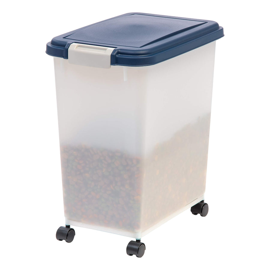 USA Airtight Dog Food Storage Container, Up to 30 lbs, Attachable Wheels, for Dog Cat Bird and other Pet Food Storage Bin, Keep Fresh, Easy Mobility, BPA Free, Navy/Pearl