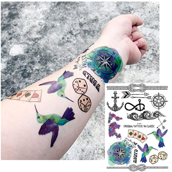 Ooopsi 7 Sheets Cute Small Temporary Tattoos For Kids Men Women - Fashion Colorful Wolf Bird Bear Cartoon Face Tattoo Stickers Boys Girls Child Arm Hands Fake Tatoos