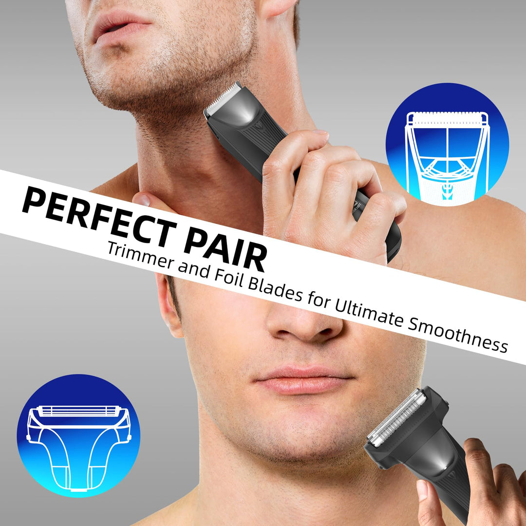 Manscape Ball Trimmer Shavers - No Nicks, Pubic &Body Hair Trimmer for Men w/Dual-Head Trimmer&Foil Blades, Waterproof Body Groomer Kit w/Light, Electric Razor for Groin Back Chest Pube Armpit