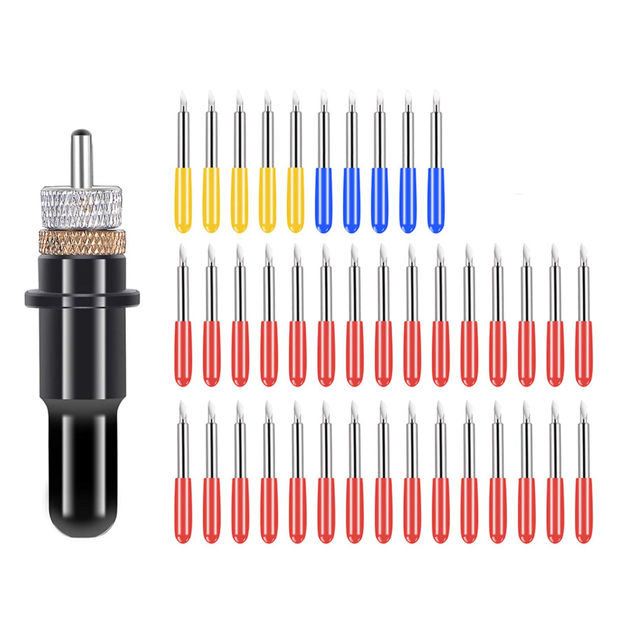 40Pcs Tungsten Steel Vinyl Cutter Blades Lettering Blade 30/45/60 Degree for Roland Cutting Plotter with 1 Knife Block, Black