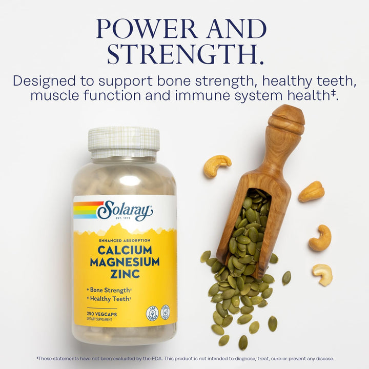 Calcium Magnesium Zinc Supplement - with Calcium 1000mg, Magnesium 500mg - Bone Health, Muscle Function, Heart Health and Immune Support - Vegan, 60 Day Guarantee, 62 Servings, 250 VegCaps