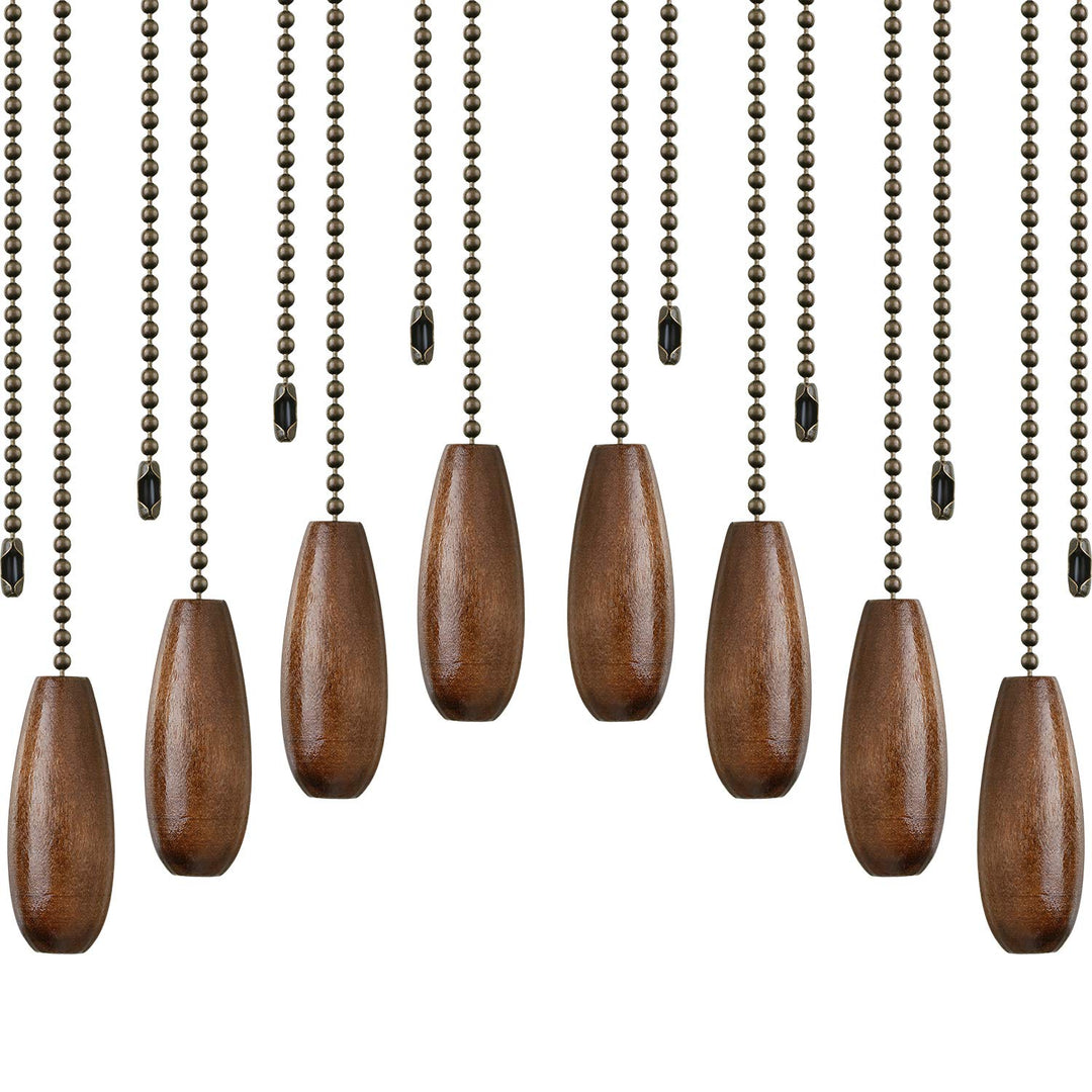 8 Pieces Ceiling Fan Pull Chains Extender Wooden Pendant Pull Chain Extension for Ceiling Light Lamp Fan Chain (Walnut Color)